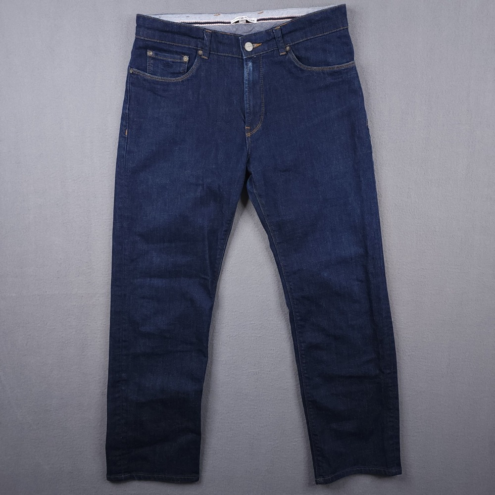 Peter Millar Mens Dark Wash Blue Denim Jeans Straight Leg Stretch Size 33x28